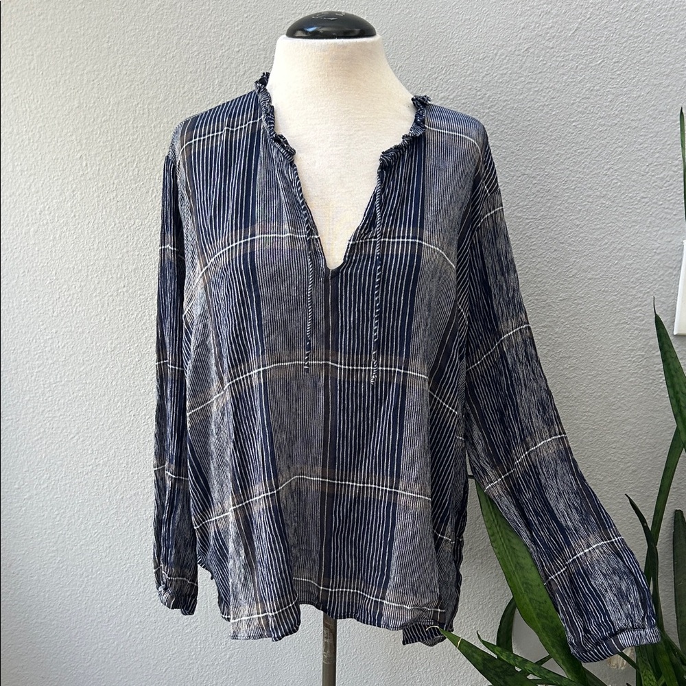 NWOT NIC+ZOE Navy and White Striped Lightweight Peasant Blouse 2X